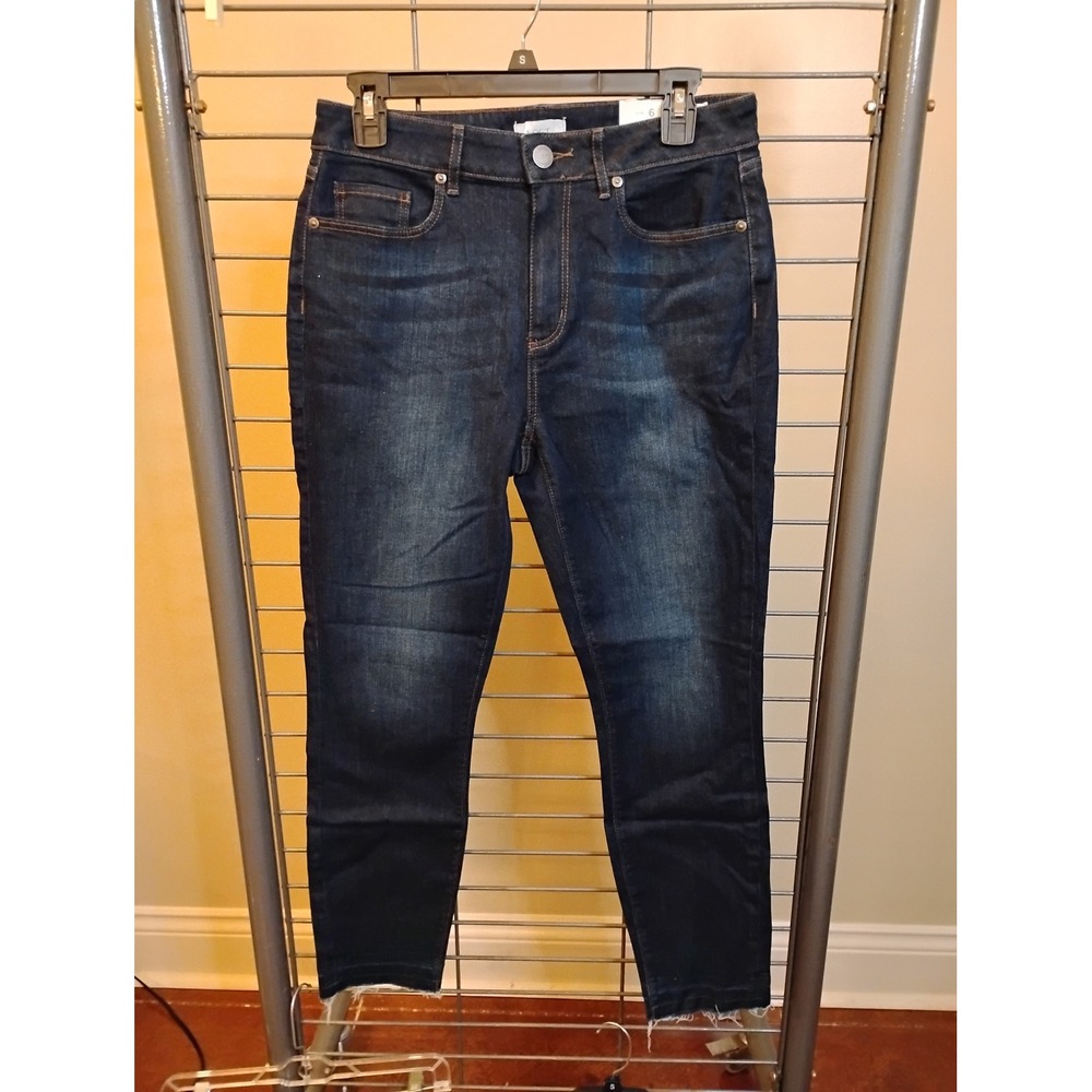 Loft Outlet Curvy High Rise Skinny Ankle Jeans Dark Wash Frayed Hem Size 6